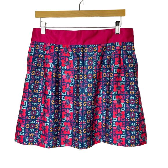 Warmchic | Pink & Blue Bold Colorful Floral Printed Mini Skater Skirt - Picture 1 of 8